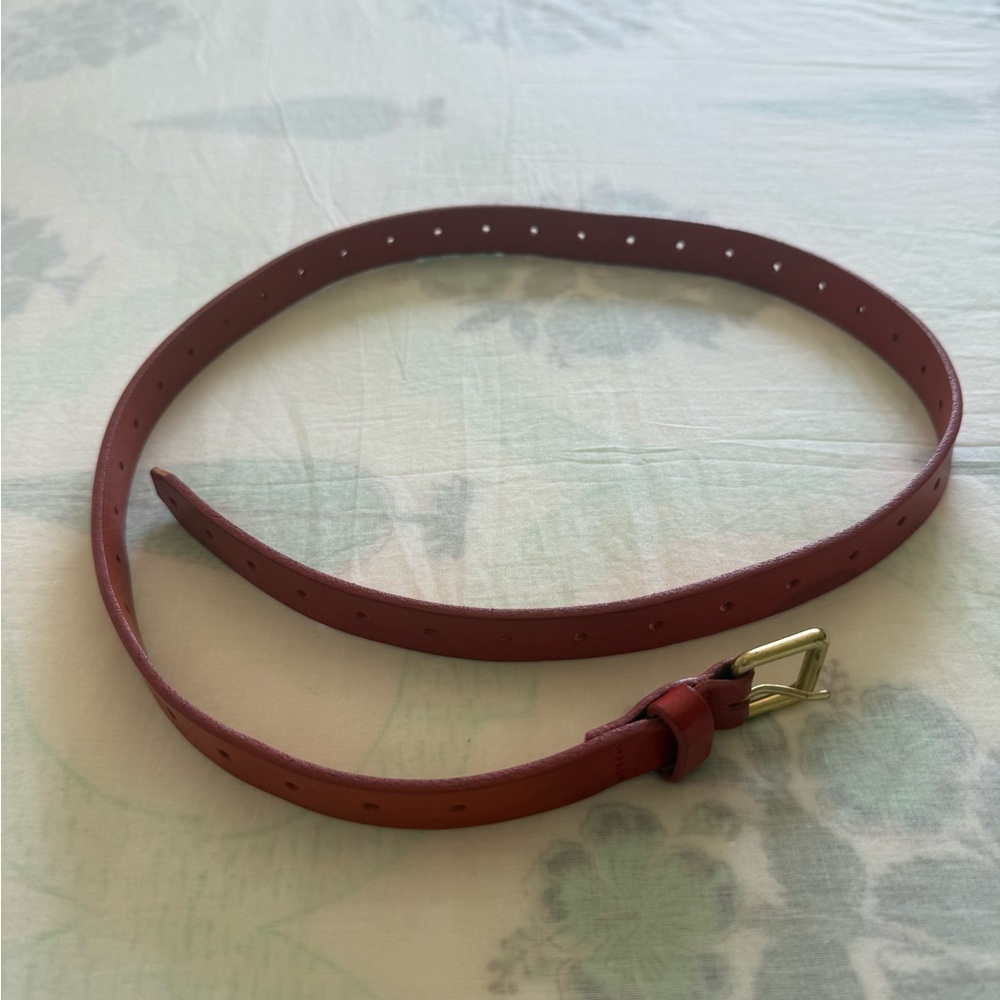 J. Crew Narrow Red Leather Belt with Gold Buckle